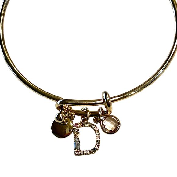 NWT LOFT Gold Tone Pave Rhinestone Initial Charm Bangle Bracelet - LETTER D - Picture 3 of 10